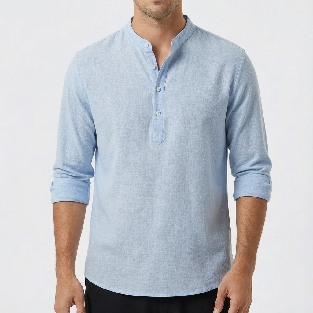Mateo | Camisa Hombre Con Cuello Mao Y Manga Larga | Casual