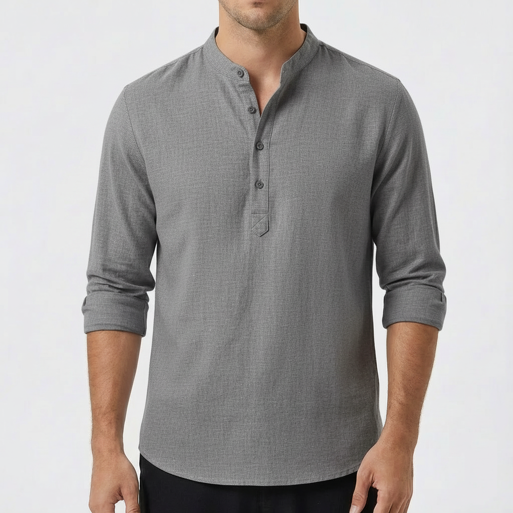 Mateo | Camisa Hombre Con Cuello Mao Y Manga Larga | Casual