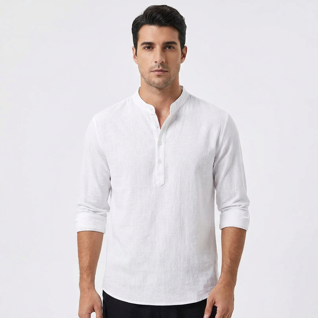 Mateo | Camisa Hombre Con Cuello Mao Y Manga Larga | Casual
