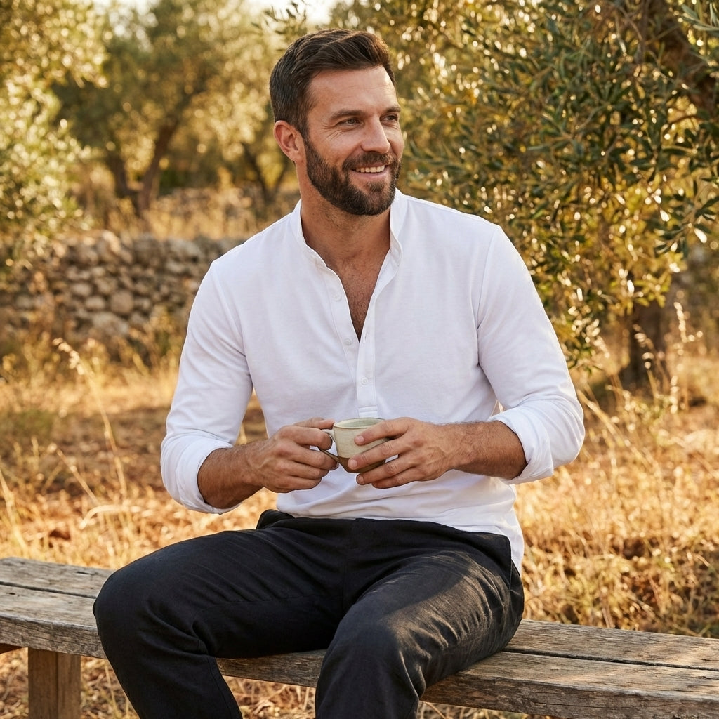 Mateo | Camiseta Cuello Mao Botones Manga Larga Hombre