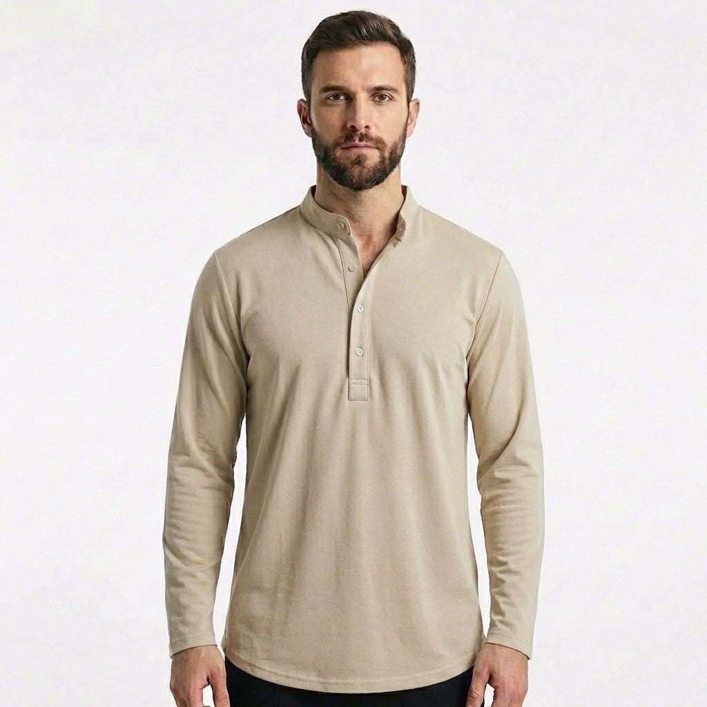 Mateo | Camiseta Cuello Mao Botones Manga Larga Hombre