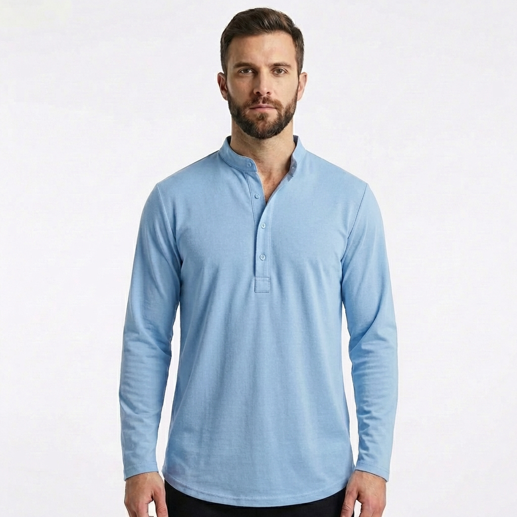 Mateo | Camiseta Cuello Mao Botones Manga Larga Hombre