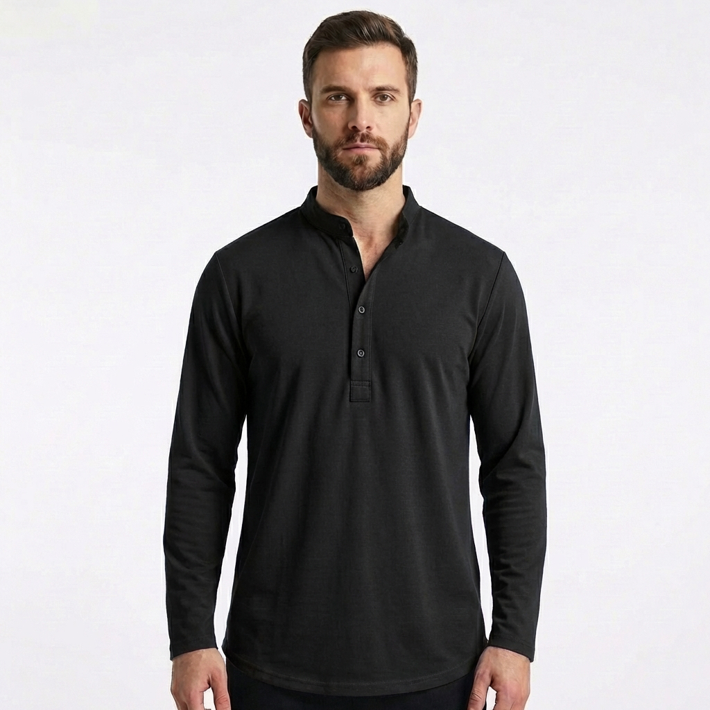 Mateo | Camiseta Cuello Mao Botones Manga Larga Hombre