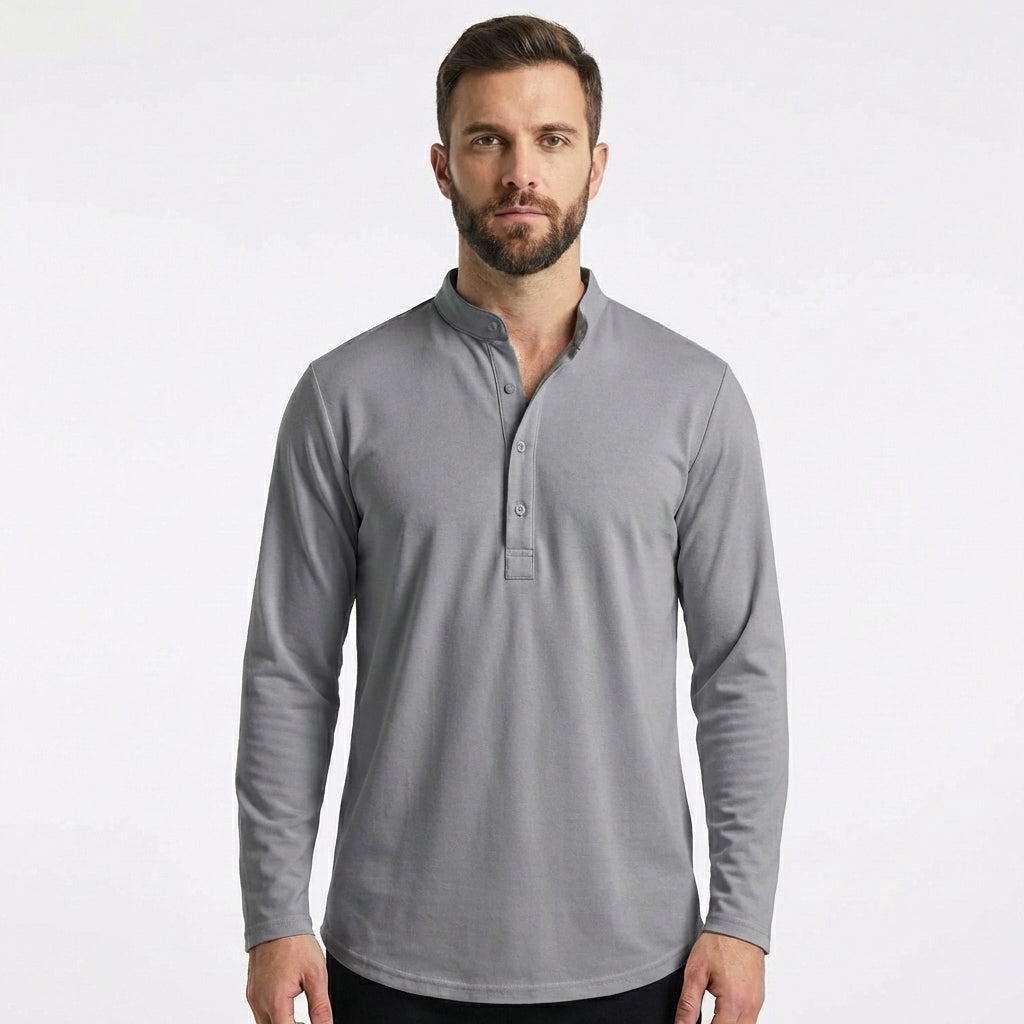 Mateo | Camiseta Cuello Mao Botones Manga Larga Hombre