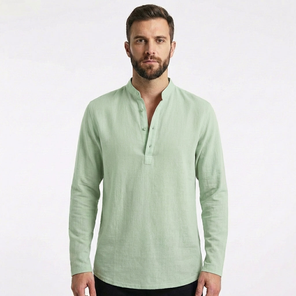 Mateo | Camiseta Cuello Mao Botones Manga Larga Hombre