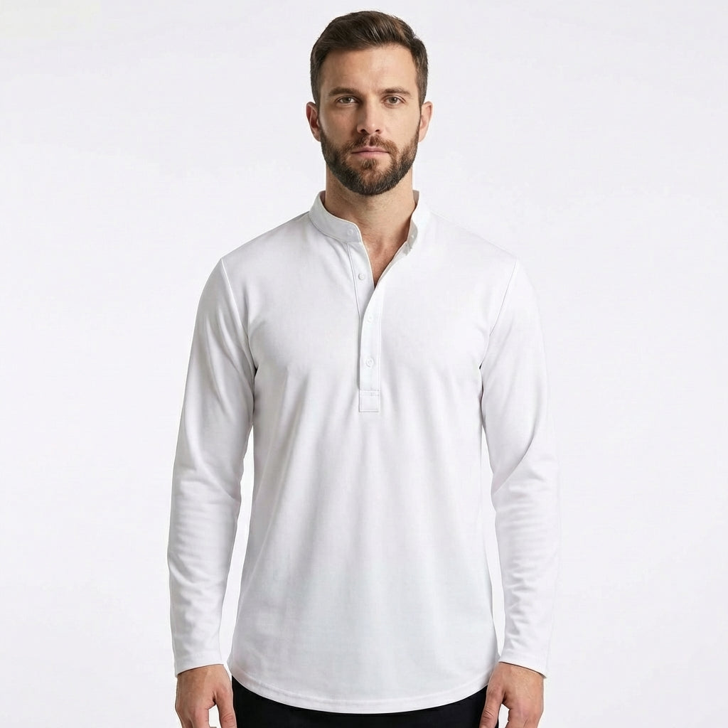 Mateo | Camiseta Cuello Mao Botones Manga Larga Hombre