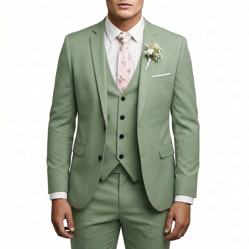 Mateo | Traje De Novio Hombre Con Chaleco A Juego Y Solapa De Muesca | Elegante