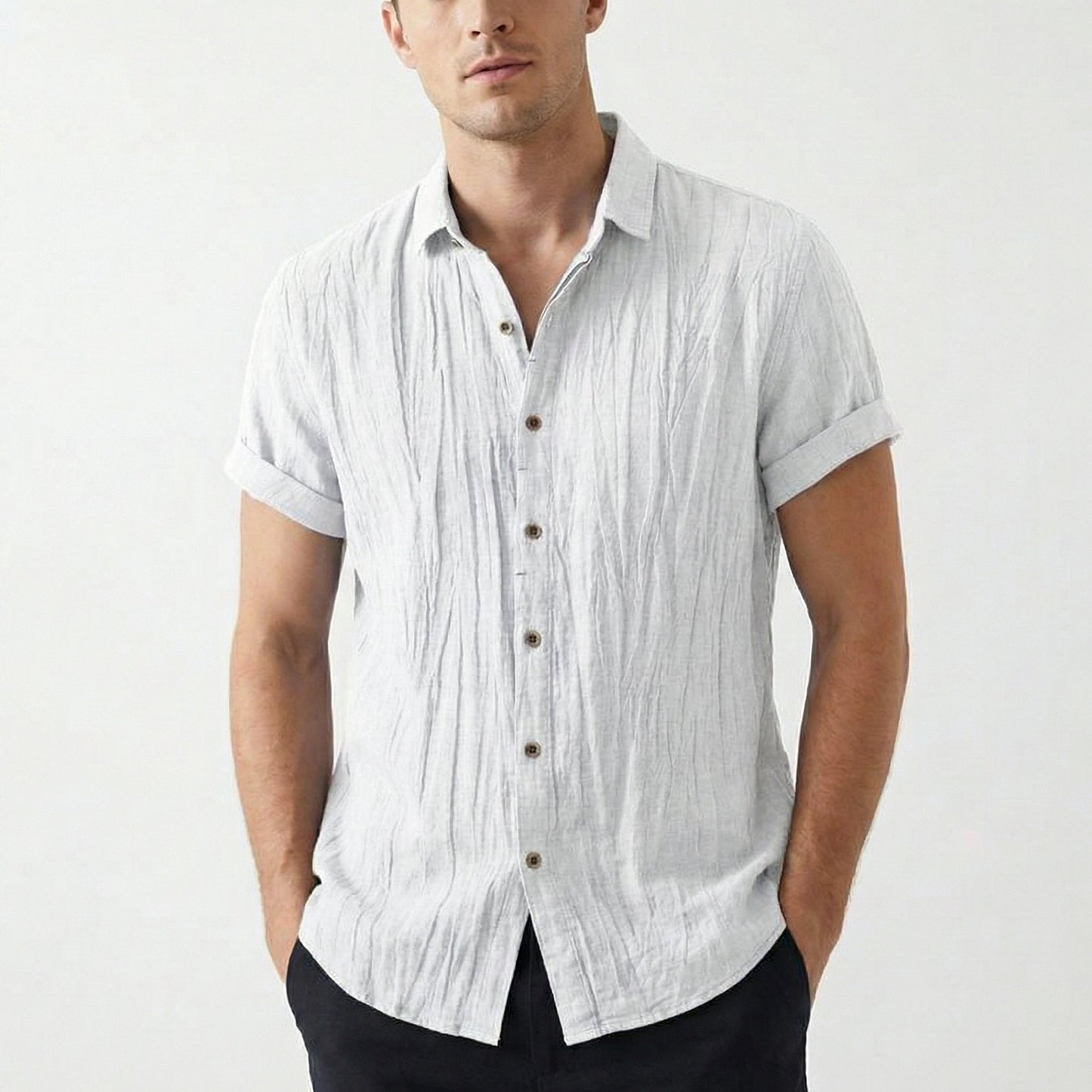 Pablo | Camisa Manga Corta Hombre Con Textura Arrugada Y Corte Holgado | Veraniego