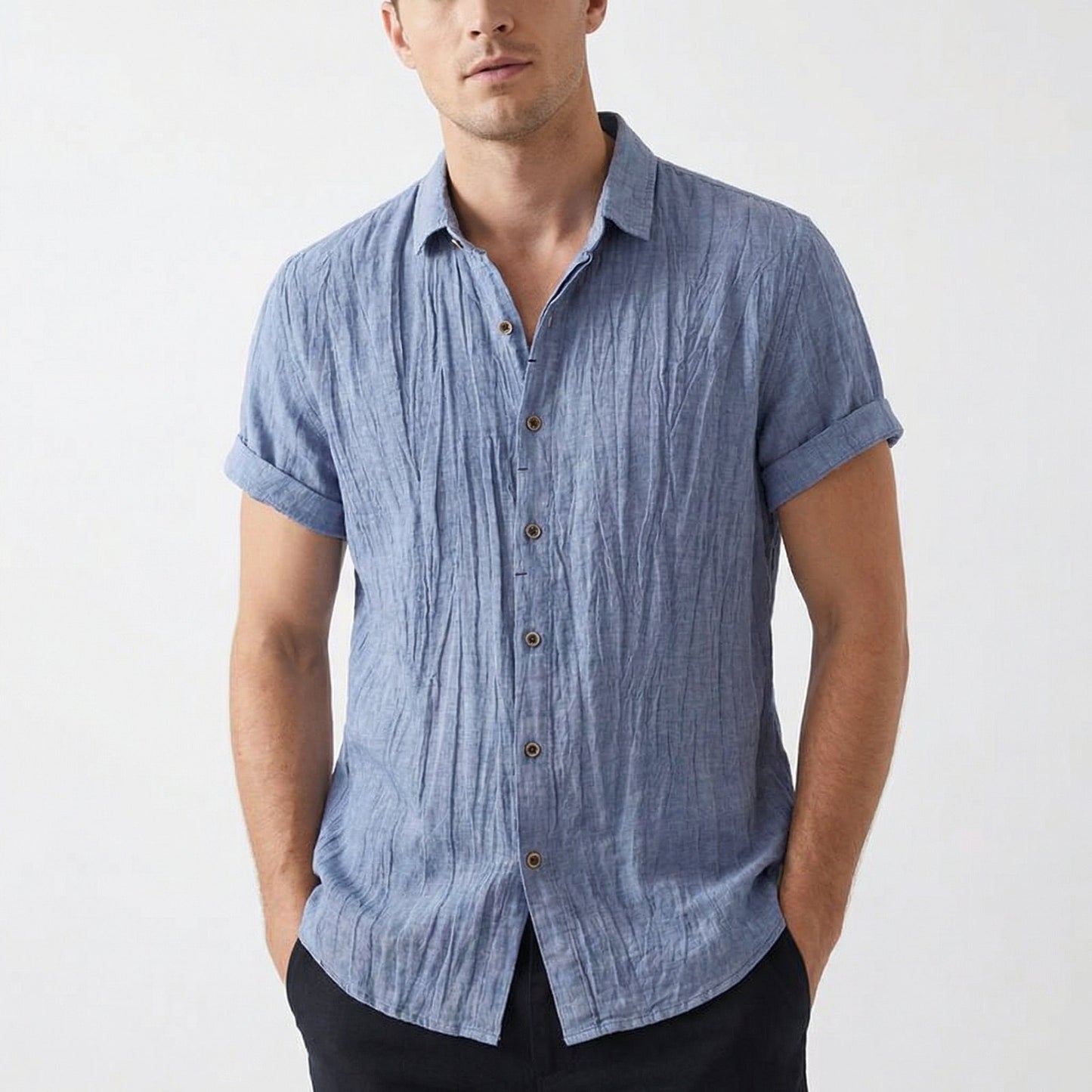 Pablo | Camisa Manga Corta Hombre Con Textura Arrugada Y Corte Holgado | Veraniego