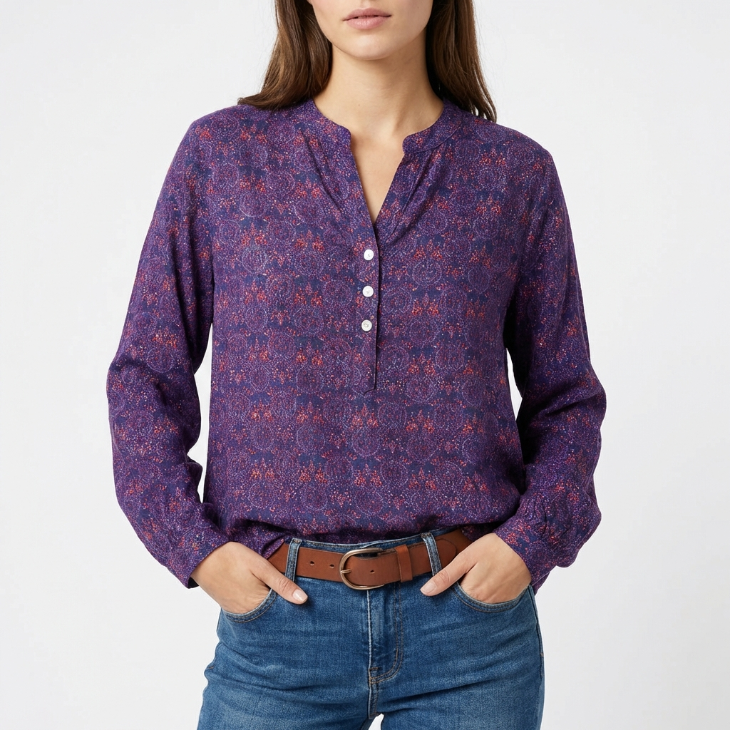 Paloma | Blusa Estampada Cuello Mao Manga Larga Mujer