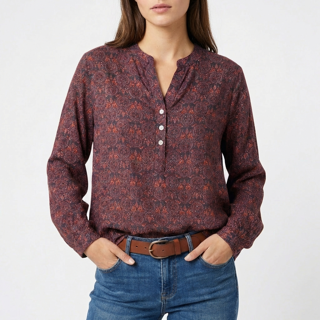 Paloma | Blusa Estampada Cuello Mao Manga Larga Mujer