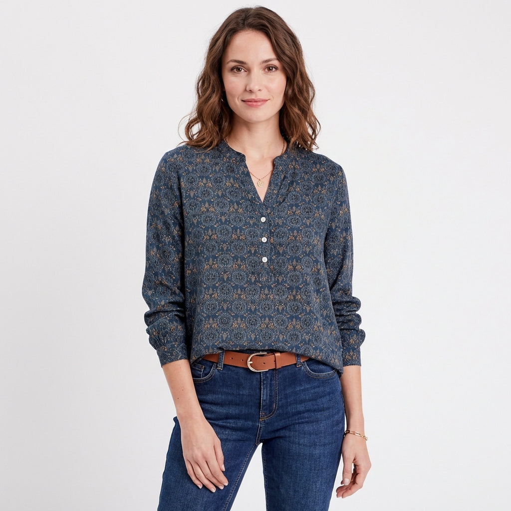 Paloma | Blusa Estampada Cuello Mao Manga Larga Mujer
