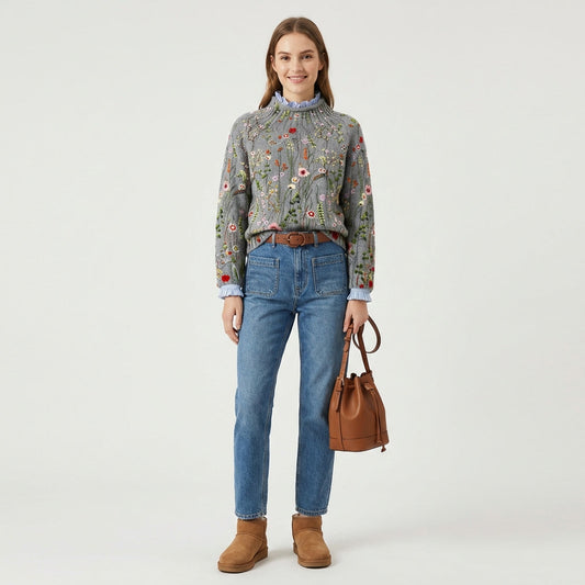 Pradera | Jersey Bordado Floral Mujer