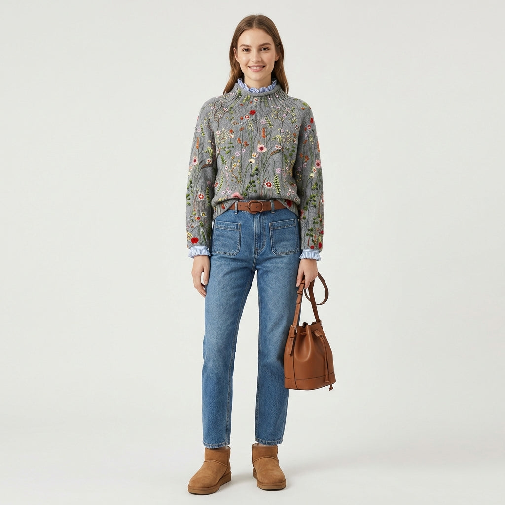 Pradera | Jersey Bordado Floral Mujer