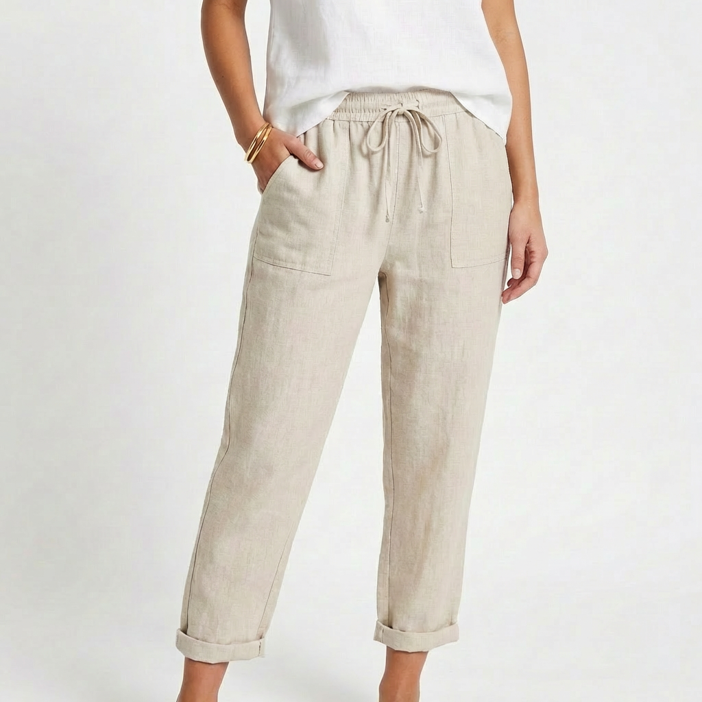Sofia | Pantalón Mujer Con Cintura Con Cordón Y Bajo Doblado | Casual