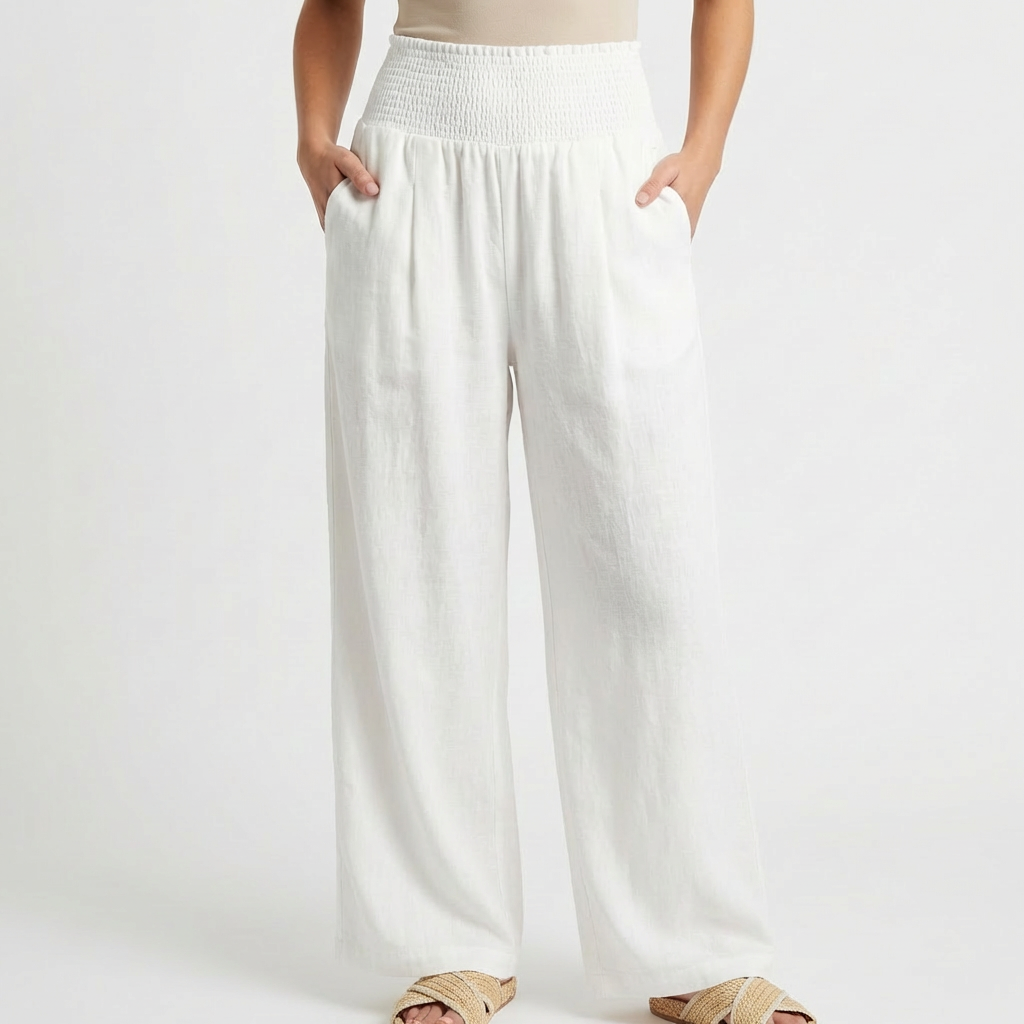 Sofia | Pantalón Palazzo Mujer Con Cintura Fruncida Y Pernera Ancha | Casual