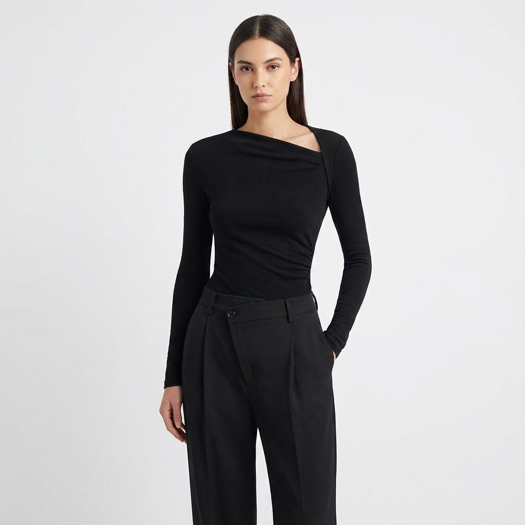 Sofia | Top Asimétrico Mujer Con Escote Diagonal Y Drapeado Lateral | Elegante