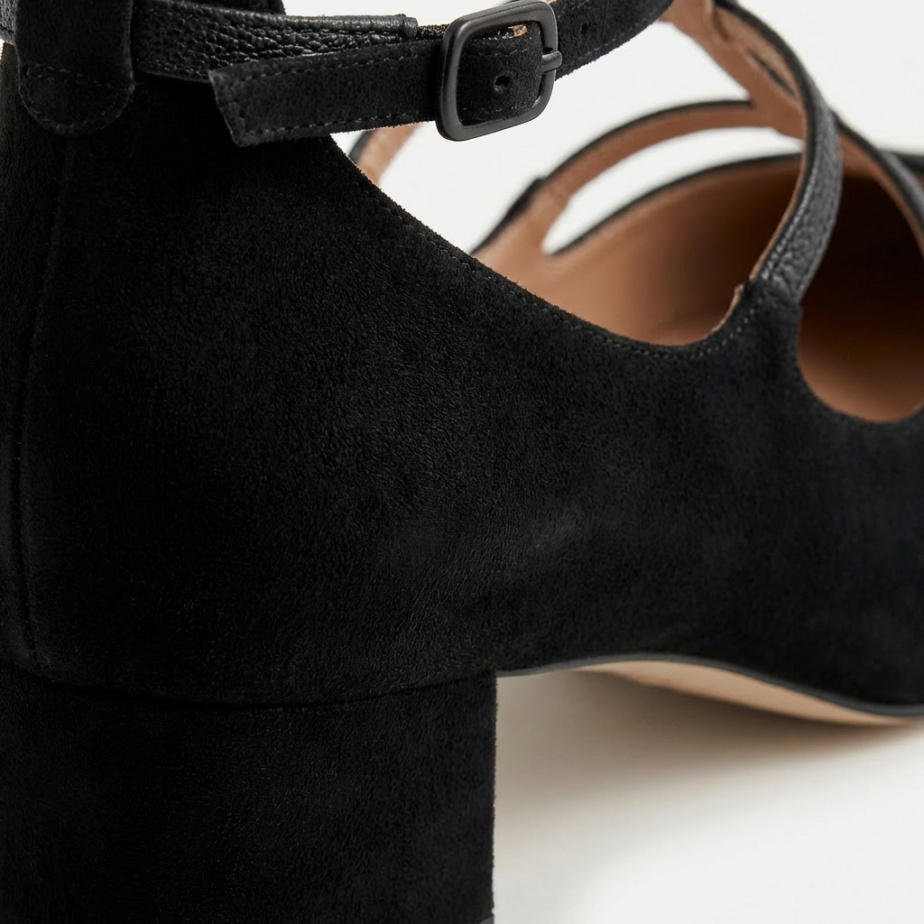 Teresa | Zapatos Negro Tiras Punta Afilada Tacón Bloque Mujer