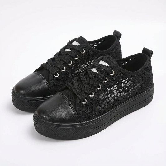 Valeria | Mujer Zapatillas Plataforma Con Tejido Calado Y Cordones | Casual