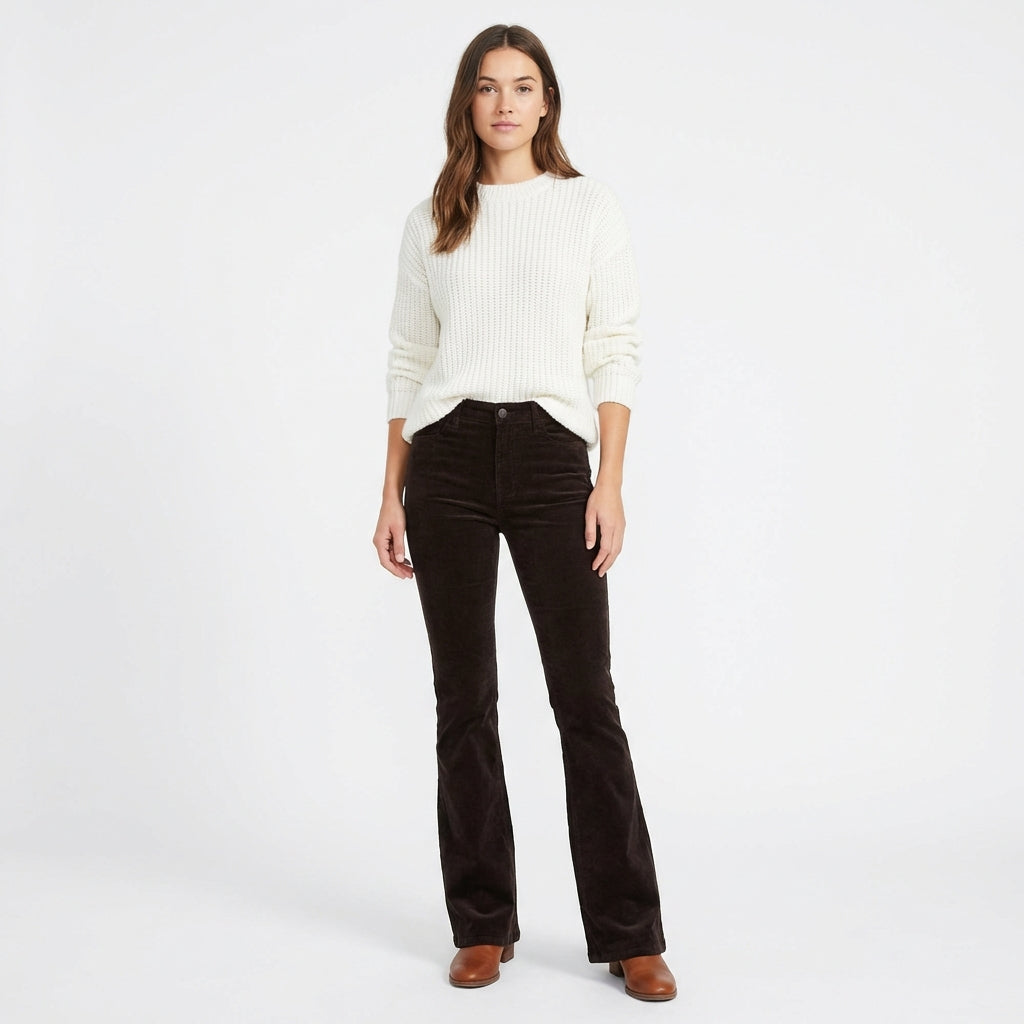 Valeria | Pantalón Mujer Con Pernera Acampanada Y Talle Alto | Retro