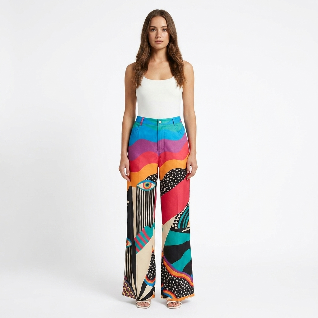 Valeria | Pantalón Mujer Con Pernera Ancha Y Diseño Estampado | Casual