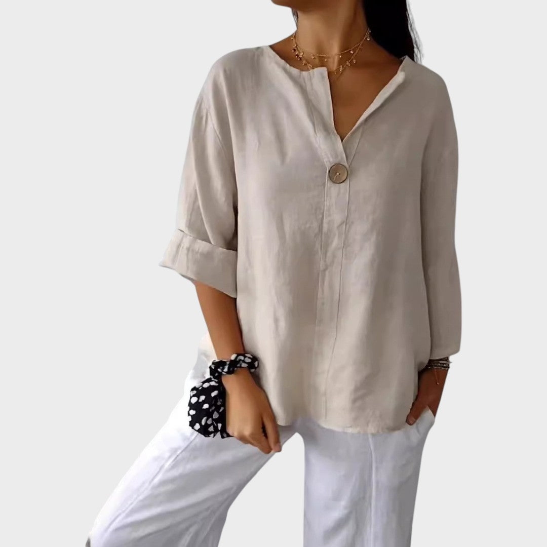 Zamma | Blusa de lino con cuello en V